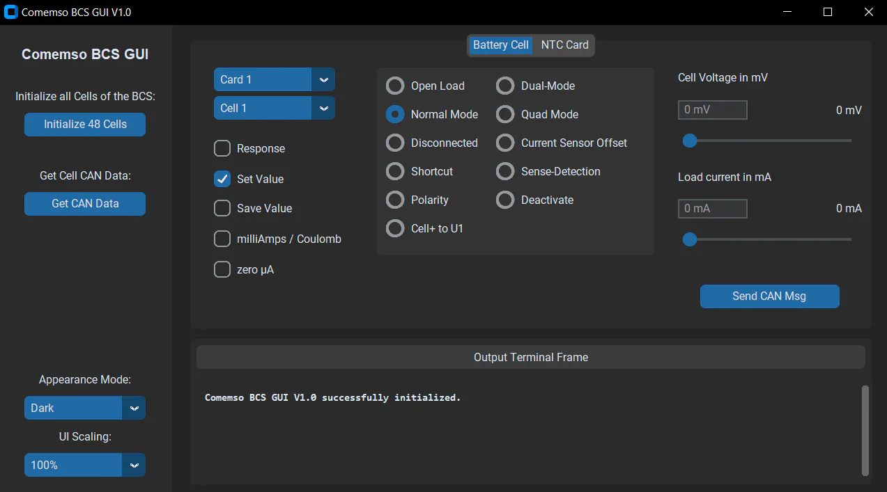 Battery cell simulator GUI interface