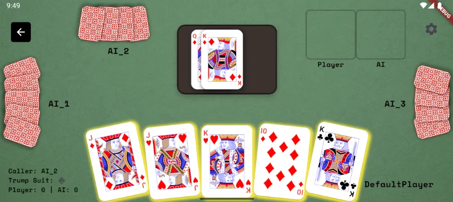 Final Bauernschnapsen mobile game shown across three devices