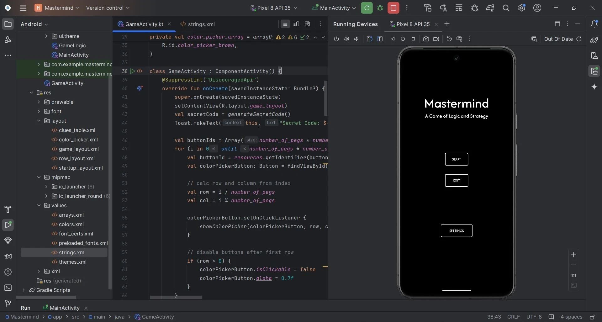 Mastermind Android application shown on a phone
